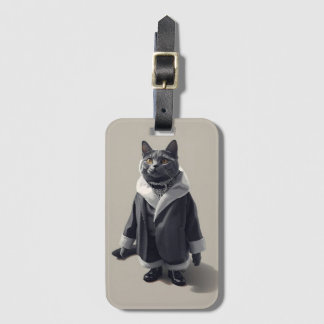 Étiquette À Bagage Chat gris habillé avec chic Illustration de mode