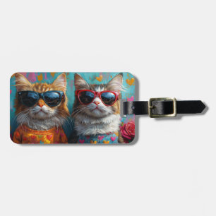 Étiquette À Bagage Chat Maine Coon avec Roses de la Saint-Valentin