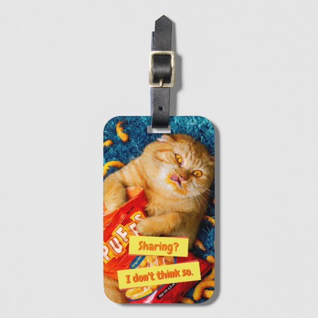 Étiquette À Bagage Chat mangeant des boulettes de fromage (Devant Vertical)