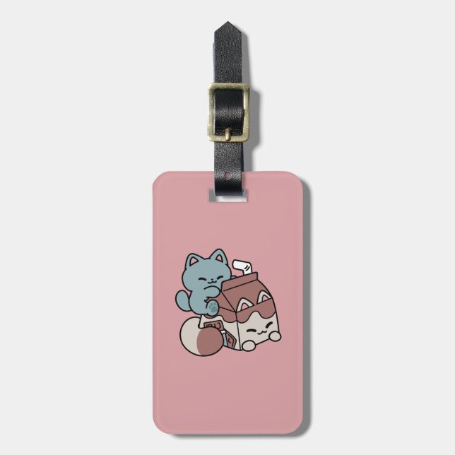Étiquette À Bagage Chat Mignon Lait Chocolat – Boisson Confortable et (Devant Vertical)