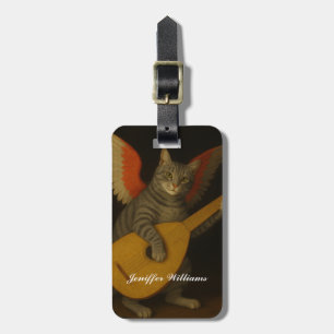 Étiquette À Bagage Chat musicien ailé jouant du luth Art