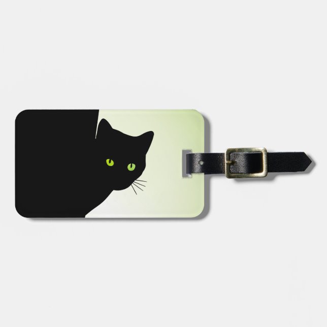 Étiquette À Bagage Chat noir aux yeux verts (Devant horizontal)