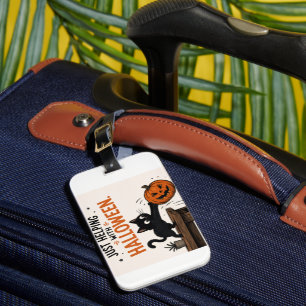 Étiquette À Bagage Chat noir drôle renversant une citrouille Hallowee