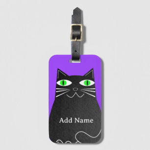 Étiquette À Bagage Chat Noir Gras Avec Des Yeux Verts Nom Personnalis