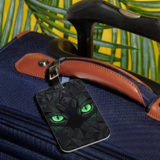 Étiquette À Bagage Chat noir Low Poly avec des yeux verts émeraude