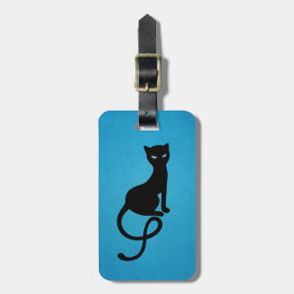 Étiquette À Bagage Chat noir mauvais aimable bleu personnalisé