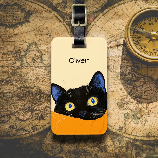 Étiquette À Bagage Chat Noir qui Épie (Créateur téléchargé)