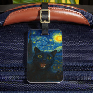 Étiquette À Bagage Chat noir Starry Nuit Van Gogh Chat Selfie