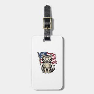 Étiquette À Bagage Chat patriotique avec drapeau américain vecteur vi