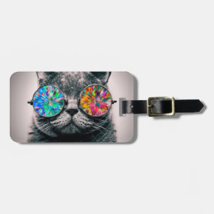 Étiquette À Bagage Chat portant des lunettes colorées