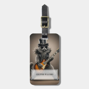 Étiquette À Bagage Chat Rockstar Jouant de la Guitare Électrique en C
