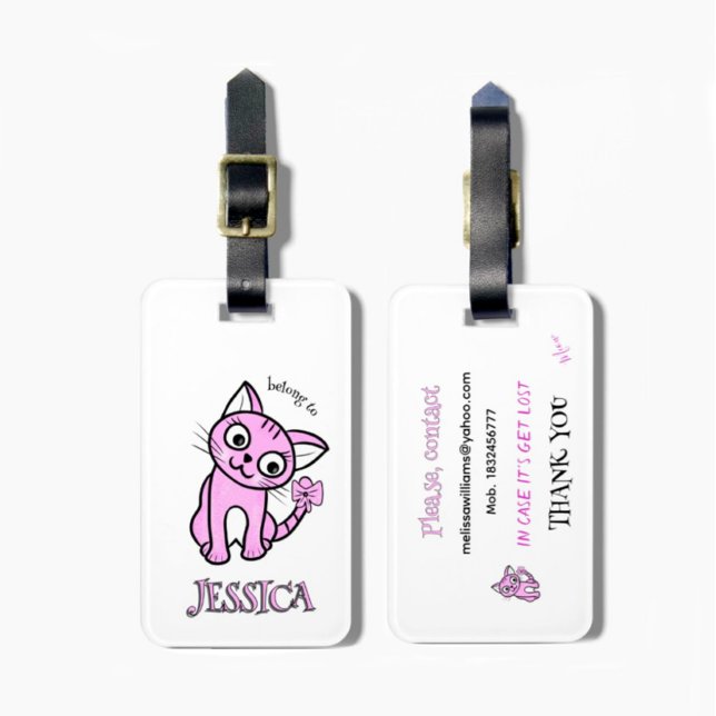 Étiquette À Bagage Chat rose (Créateur téléchargé)