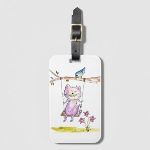 Étiquette À Bagage Chat rose blanc mignon à la couture