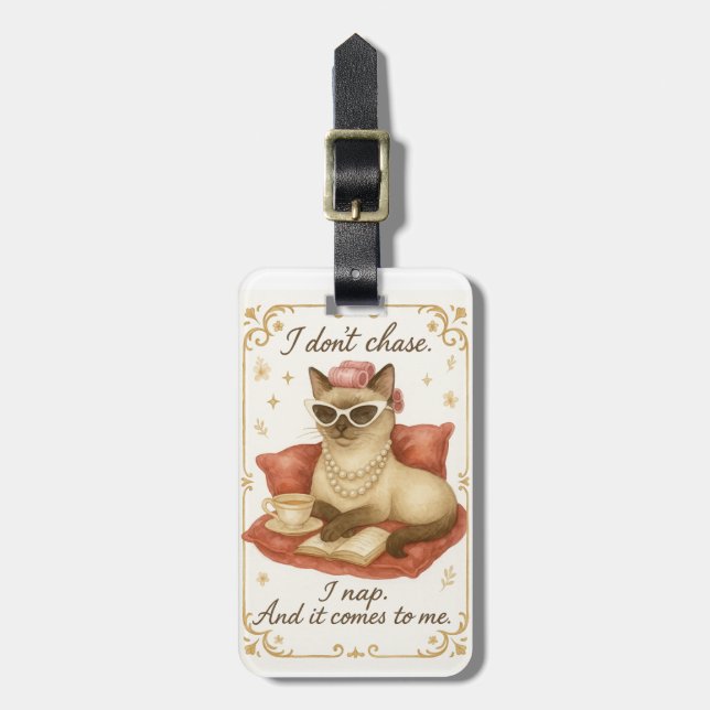 Étiquette À Bagage Chat siamois boit du café affirmation  (Devant Vertical)