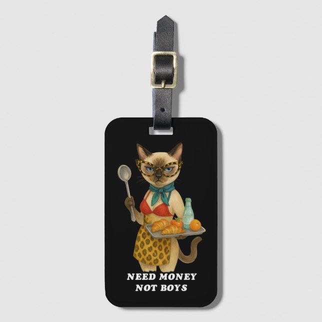Étiquette À Bagage Chat siamois impertinent serveuse de cantine serva (Devant Vertical)