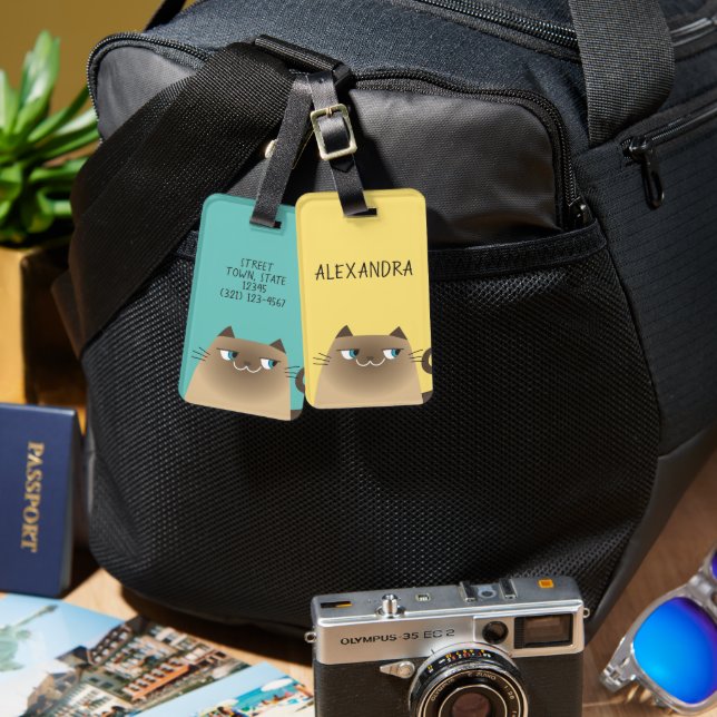 Étiquette À Bagage Chat siamois mignon (Recto & Verso)