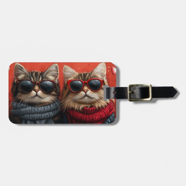 Étiquette À Bagage Chat sibérien avec roses du cœur Saint-Valentin (Devant horizontal)