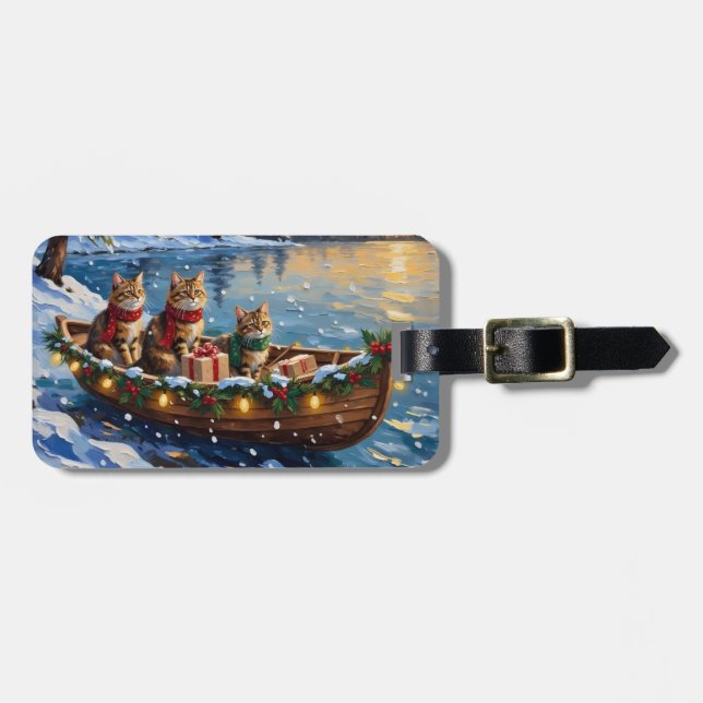 Étiquette À Bagage Chat Sibérien Noël Bateau Fêtes (Devant horizontal)