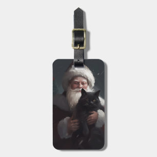Étiquette À Bagage Chat Smoking Avec Le Père Noël Festif Noël