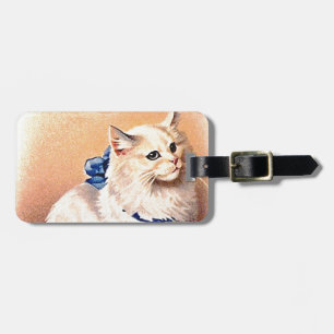 Étiquette À Bagage Chat vintage avec Bleu Bow