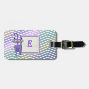 Étiquette À Bagage Chat Whimsical Chevron Zigzag, Monogramme Personna