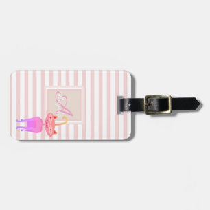 Étiquette À Bagage Chat Whimsical Pink Stripe Monogramme Personnalisé