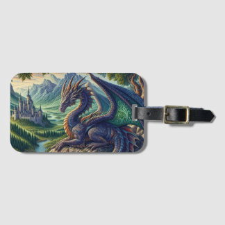 Étiquette À Bagage Château du Dragon médiéval coloré