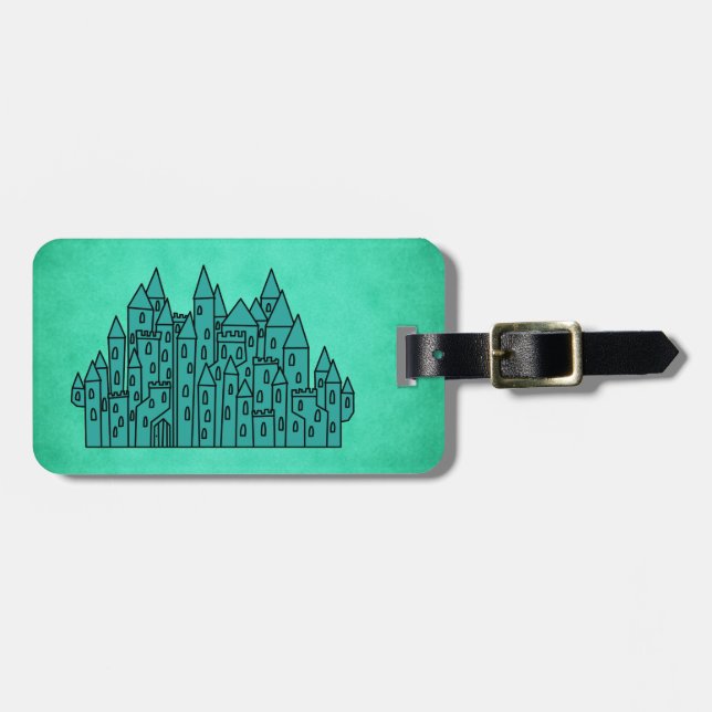 Étiquette À Bagage Château vert turquoise (Devant horizontal)
