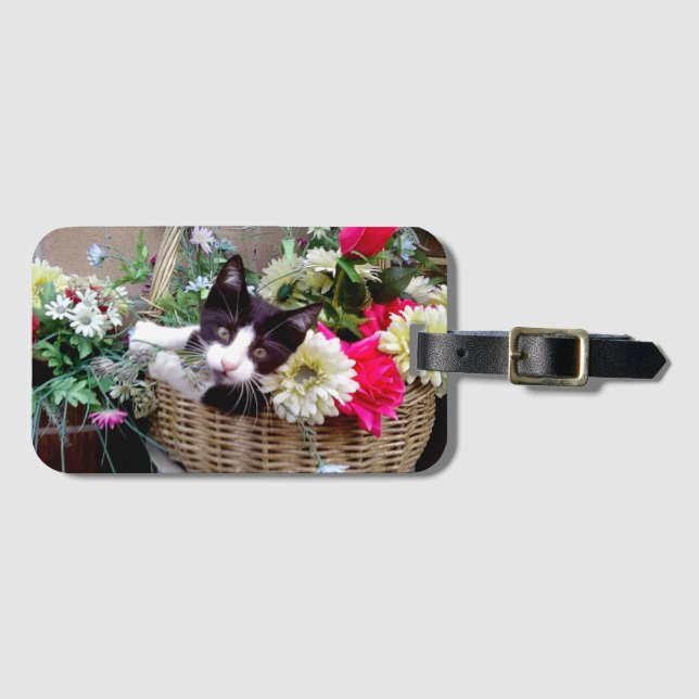 Étiquette À Bagage Chaton dans un panier (Devant Horizontal)
