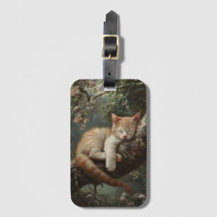 Étiquette À Bagage Chaton dormant dans un arbre Vintage