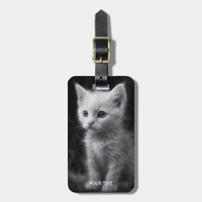 Étiquette À Bagage Chaton Fantastique Cute White Smoke (Devant Vertical)