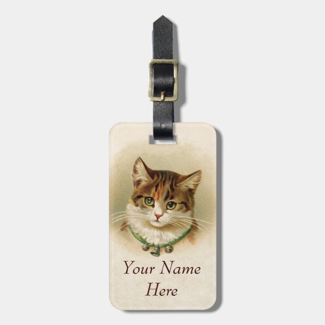 Étiquette À Bagage Chaton mignon avec des cloches sur le collier - (Devant Vertical)