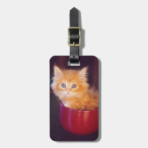 Étiquette À Bagage Chaton orange dans une tasse rouge