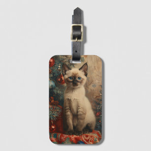 Étiquette À Bagage Chaton siamois Noël Vintage Chat