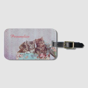 Étiquette À Bagage Chatons en boîte Vintage Personnaliser les bagages