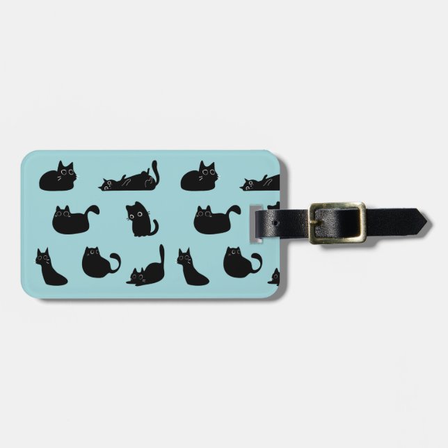 Étiquette À Bagage Chats noirs amusants (Devant horizontal)