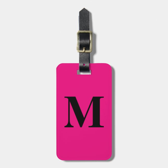 Étiquette À Bagage Chaud rose Monogramme Initiales Cadeau Fête Favori (Devant Vertical)