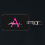 Étiquette À Bagage Chaud rose noir Script Girl Nom du monogramme<br><div class="desc">Monogramme noir et rose chaud Ajouter votre propre nom Sac à bagages Script Balise Le tag sac fait le cadeau parfait pour 16 ans,  mariage,  douche nuptiale,  baby shower ou bachelorette cadeau pour quelqu'un décorant sa chambre dans le style.</div>