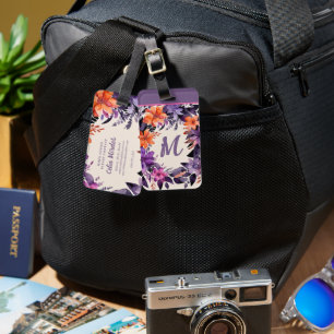 Étiquette À Bagage Chaud rose rose violet orange Lily Monogramme Flor