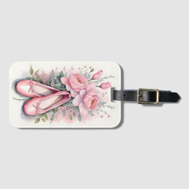 Étiquette À Bagage Chaussures et fleurs de ballon rose (Devant Horizontal)