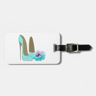 Étiquette À Bagage Chaussures stylets de dentelle de turquoise et art
