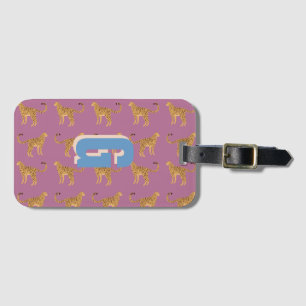 Étiquette À Bagage Cheetah, léopard rose monogrammé