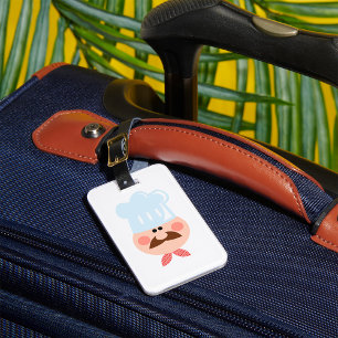 Étiquette À Bagage Chef Italien Visage avec Moustache et Chapeau