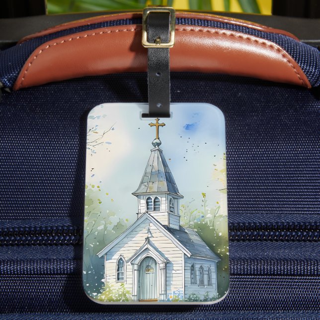 Étiquette À Bagage Chemin rustique d'église dans une prairie de fleur (Insitu Rectoal 2)
