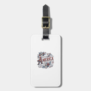 Étiquette À Bagage Chemise Fleurie Patriotique Vintage Merica Design_