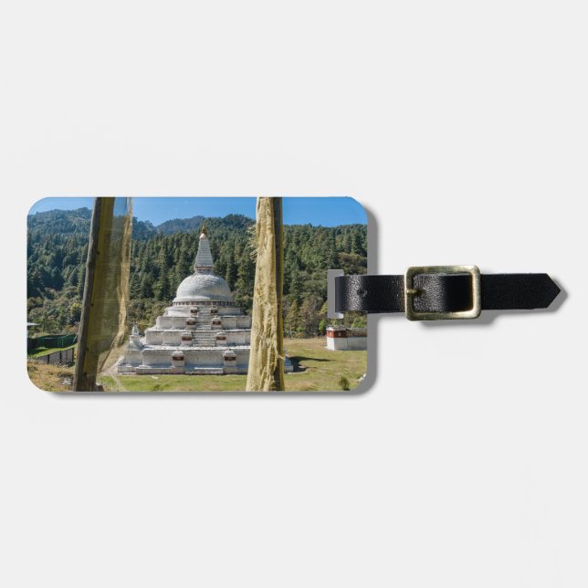 Étiquette À Bagage Chendebji Chorten au Bhoutan, Himalaya, Asie (Devant horizontal)