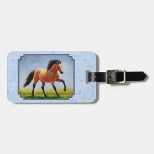 Étiquette À Bagage Cheval Buckskin courant bleu clair
