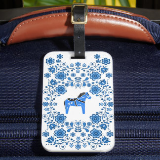 Étiquette À Bagage Cheval Dala folk design floral fleurs/blanc B