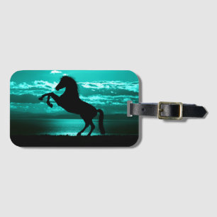 Étiquette À Bagage Cheval Noir Ciel de Teal et Eau