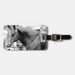 Étiquette À Bagage Cheval occidental en noir et blanc